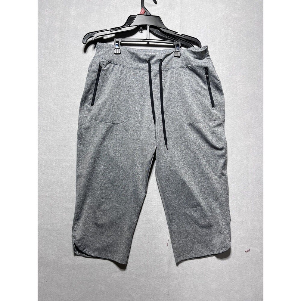 TEK GEAR Women’s Large Gray On-the-Go Capri Pants Stretch Zip Pockets Drawstring
